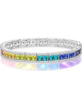 Vibrant Handcrafted Rainbow Tennis Bracelet with Sparkling Swarovski Crystals